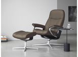 Relaxsessel STRESSLESS "Consul", braun (mole batick), B:82cm H:102cm T:72cm, Leder BATICK: BATICK ist ein leicht korrigiertes, durchgefärbtes und genarbtes Möbelleder, bei dem die meisten Unebenheiten und Spuren in der Regel entfernt wurden., Sessel, Relaxsessel, mit Hocker, mit Cross Base, Größe S, M & L, Holzakzent Schwarz