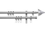 Gardinenstange INDEKO "Kegel Glas klar" Gr. 1, silber (silberfarben, chromfarben), L:120cm Ø:16mm, Stahl, Gardinenstangen, Gardinenstange, Komplett-Set inkl. Ringen und Montagematerial