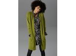 Strickjacke ANISTON CASUAL, Damen, Gr. 38, grün (moosgrün), Feinstrick, Obermaterial: 74% Polyacryl, 23% Polyamid, 3% Elasthan, unifarben, figurumspielend kniefrei, Rundhals, Rippstrickbündchen, Strickjacken Strickjacke, im Oversize Look
