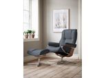 Relaxsessel STRESSLESS "Mayfair", blau (atlantic blau batick), B:83cm H:102cm T:74cm, Leder BATICK: BATICK ist ein leicht korrigiertes, durchgefärbtes und genarbtes Möbelleder, bei dem die meisten Unebenheiten und Spuren in der Regel entfernt wurden., Sessel, Relaxsessel, mit Cross Base, Größe S, M & L, Holzakzent Eiche