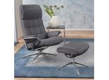 Relaxsessel STRESSLESS "London", grau (grau batick), B:80cm H:116cm T:71cm, Leder BATICK: durchgefärbtes und genarbtes Möbelleder;Leder PALOMA: PALOMA ist ein durchgefärbtes Semianilin-Möbelleder mit natürlicher Narbung.;ROHLEDER Stoff Q2 FARON (100% Polyester im Flor, Grundgewebe: 50% Polyester, 50% Polyacryl), Sessel, Relaxsessel, mit Hocker, High Back, mit Star Base, Gestell Chrom