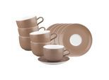 Tasse SELTMANN WEIDEN "Milchkaffeetassen mit Untertassen Liberty Pure Colors 380 ml 6er Set", braun (cocoa braun), B:16,1cm H:9,1cm Ø:16,1cm, Porzellan, Trinkgefäße, Tasse, Spülmaschinenfest, Mikrowellensicher, Ofenfest
