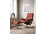 Relaxsessel STRESSLESS "Mayfair", rot (henna paloma), B:92cm H:103cm T:79cm, Leder PALOMA: PALOMA ist ein durchgefärbtes Semianilin-Möbelleder mit natürlicher Narbung., Sessel, Relaxsessel, mit Hocker, mit Cross Base, Größe S, M & L, Holzakzent Eiche