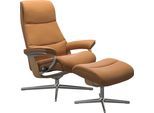 Relaxsessel STRESSLESS "View", braun (new caramel), B:82cm H:109cm T:81cm, Sessel, Relaxsessel, mit Hocker, mit Cross Base, Größe S, M & L, Holzakzent Eiche