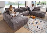 Wohnlandschaft DOMO COLLECTION "BRANDON whlw. mit Sitztiefenverstellung, whlw. Nierenkissen", grau (grau, braun), B:359cm H:80cm T:228cm, Kunstleder SOFTLUX;Luxus-Microfaser in Antikleder-Optik (100% Polyester);Luxus-Microfaser (100% Polyester), Sofas, Wohnlandschaft, mit Kopfteilverstellung, wahlweise Sitztiefenverstellung, U-Form
