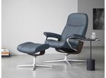Relaxsessel STRESSLESS "Consul", blau (sparrow blau paloma), B:82cm H:102cm T:72cm, Leder PALOMA: PALOMA ist ein durchgefärbtes Semianilin-Möbelleder mit natürlicher Narbung., Sessel, Relaxsessel, mit Hocker, mit Cross Base, Größe S, M & L, Holzakzent Wenge