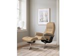 Relaxsessel STRESSLESS "Sunrise", beige (sand paloma), B:79cm H:103cm T:73cm, Leder PALOMA: PALOMA ist ein durchgefärbtes Semianilin-Möbelleder mit natürlicher Narbung., Sessel, Relaxsessel, mit Cross Base, Größe S, M & L, Holzakzent Schwarz