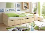 Funktionsbett TICAA "Maria", beige (kiefer massiv natur), B:96cm H:69cm L:204cm, Daybetten, Funktionsbett, mit 5 Schubkästen, wahlweise mit Matratze