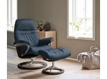 Relaxsessel STRESSLESS "Sunrise", blau (oxford blau paloma), B:92cm H:105cm T:80cm, Leder BATICK: BATICK ist ein leicht korrigiertes, durchgefärbtes und genarbtes Möbelleder, bei dem die meisten Unebenheiten und Spuren in der Regel entfernt wurden.;Leder PALOMA: PALOMA ist ein durchgefärbtes Semianilin-Möbelleder mit natürlicher Narbung.;ROHLEDER Stoff Q2 FARON: Ein fester zuverlässiger Bouclé mit
