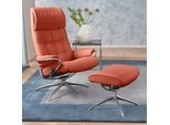 Relaxsessel STRESSLESS "London", rot (henna paloma), B:80cm H:116cm T:71cm, Leder BATICK: durchgefärbtes und genarbtes Möbelleder;Leder PALOMA: PALOMA ist ein durchgefärbtes Semianilin-Möbelleder mit natürlicher Narbung.;ROHLEDER Stoff Q2 FARON (100% Polyester im Flor, Grundgewebe: 50% Polyester, 50% Polyacryl), Sessel, Relaxsessel, mit Hocker, High Back, mit Star Base, Gestell Chrom