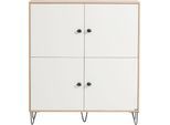 Highboard "Looks Organic", beige (eiche landhausfarben, cremebeige), B:120cm H:134,4cm T:39cm, LOOKS BY WOLFGANG JOOP, Sideboards, Highboard, Mit hochwertigen Metallbeschlägen und Softclose-Scharnieren