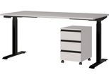 Büromöbel-Set GERMANIA "Lemont", beige (kaschmir, schwarz), B:215cm H:120cm T:80cm, Holzwerkstoff, Kunststoff, Metall, Arbeitsmöbel-Sets, Büromöbel-Set, Set bestehend aus höhenverstellbarem Schreibtisch und Rollcontainer