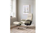 Relaxsessel STRESSLESS "Sunrise", blau (atlantic blau batick), B:92cm H:105cm T:80cm, Leder BATICK: BATICK ist ein leicht korrigiertes, durchgefärbtes und genarbtes Möbelleder, bei dem die meisten Unebenheiten und Spuren in der Regel entfernt wurden., Sessel, Relaxsessel, mit Hocker, mit Cross Base, Größe S, M & L, Holzakzent Schwarz