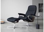 Relaxsessel STRESSLESS "Consul", blau (shadow blau paloma), B:82cm H:102cm T:72cm, Leder PALOMA: PALOMA ist ein durchgefärbtes Semianilin-Möbelleder mit natürlicher Narbung., Sessel, Relaxsessel, mit Hocker, mit Cross Base, Größe S, M & L, Holzakzent Wenge