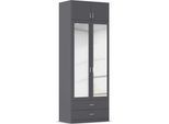 Kleiderschrank RAUCH "Schrank Garderobe Wäscheschrank GAMMA in 4 Breiten 91-226 cm", graumetallic, griffe alu, B:91cm H:248cm T:54cm, Holzwerkstoff, Schränke, Kleiderschrank, mit Schubladen und Schrankaufsatz sowie Spiegel MADE IN GERMANY
