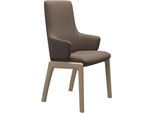 Polsterstuhl STRESSLESS "Laurel", braun (mole batick, eiche natur), B:58cm H:105cm T:60cm, Leder BATICK: BATICK ist ein leicht korrigiertes, durchgefärbtes und genarbtes Möbelleder, bei dem die meisten Unebenheiten und Spuren in der Regel entfernt wurden., Stühle, Polsterstuhl, High Back mit Armlehne, Größe L, mit abgerundeten Beinen in Eiche