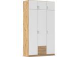Kleiderschrank RAUCH "Schrank Garderobe Wäscheschrank GAMMA in 4 Breiten 91-226 cm", weiß (eiche artisan, alpinweiß, griffe alu), B:136cm H:248cm T:54cm, Holzwerkstoff, Schränke, Kleiderschrank, mit Schubladen und Schrankaufsatz, schlichtes Design MADE IN GERMANY