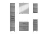 Badmöbel-Set WELLTIME "Trento", Badezimmer-Set, Hängeschrank, Unterschrank, Hochschrank", silber (eiche rauchsilber), B:120cm H:200cm T:35cm, Holzwerkstoff, MDF, Kastenmöbel-Sets, Badmöbel-Set, Waschbeckenunterschrank, Spiegelschrank inkl. Aufbauleuchte