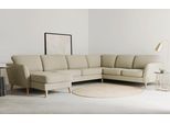 Wohnlandschaft HOME AFFAIRE "MARSEILLE XXL 349cm, U-Form, Ottomane rechts/links wählbar", braun (cappuccino), B:349cm H:88cm T:242cm, Struktur fein (58% Polyester, 22% Polypropylen);Filzoptik (100% Polyester);Webstoff (100% Polyester), Sofas, Wohnlandschaft, Massivholzbeine Eiche, Landhausstil, Wellenunterfederung