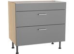 Kochfeldumbauschrank KOCHSTATION "KS-Lucy", basaltgrau, eiche hell, B:90cm H:87cm T:58,1cm, Schränke, Kochfeldumbauschrank, Breite 90 cm, mit 2 Auszügen, Soft-Close, höhenverstellbare Füße