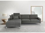 Ecksofa 3C CANDY "Lecce, wahlweise PUR-Schaumstoff oder Tonnentaschenfederkern", grau (steel), B:281cm H:86cm T:194cm, 100% Polyester, Sofas, Ecksofa, Bett im 2,5-Sitzer, teilmotorische Schlaffunktion im Longchair, L-Form