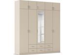 Kleiderschrank RAUCH "Schrank Garderobe Wäscheschrank GAMMA in 4 Breiten 91-226 cm", beige (beige (champagner), griffe alu), B:226cm H:248cm T:54cm, Holzwerkstoff, Schränke, Kleiderschrank, mit Schubladen und Schrankaufsatz sowie Spiegel MADE IN GERMANY