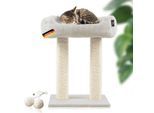 Rohrschneider ® moderner Kratzbaum, Kratzsäulen aus Vollholz, Katzenbett mit Wendekissen beige