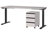 Büromöbel-Set GERMANIA "Lemont", beige (kaschmir, schwarz), B:235cm H:120cm T:80cm, Holzwerkstoff, Kunststoff, Metall, Arbeitsmöbel-Sets, Büromöbel-Set, Set bestehend aus höhenverstellbarem Schreibtisch und Rollcontainer