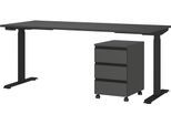 Büromöbel-Set GERMANIA "Lemont", grau (graphit), B:235cm H:120cm T:80cm, Holzwerkstoff, Kunststoff, Metall, Arbeitsmöbel-Sets, Büromöbel-Set, Set bestehend aus höhenverstellbarem Schreibtisch und Rollcontainer