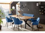 Eckbankgruppe SALESFEVER "Eckbankgruppe im Landhausstil", blau (blau, natur, schwarz, schwarz), B:200cm H:76,5cm T:100cm, Massivholz, Metall, Polyester, Sitzmöbel-Sets, Eckbankgruppe, Rückenfläche mit aufwändiger Rautensteppung