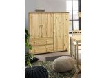 Kommode MÖBILIA, beige (natur), B:132cm H:136cm T:43cm, Massivholz, Sideboards, Kommode, 2 Schubladen mit Metallführungen