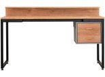 Schreibtisch MÖBILIA "Wenzel", schwarz (natur, schwarz, schwarz, akazie, dekor), B:140cm H:71cm T:60cm, Tische, Schreibtisch, Arbeitsplatte Akazie Dekor, geeignet für das Home office, Laptoptisch