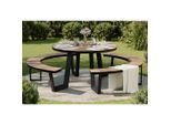 Ambia Garden Gartentischgruppe , Anthrazit, Teakfarben , Metall, Kunststoff , rund , 75 cm , Gartenmöbel, Gartentische