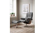 Relaxsessel STRESSLESS "Mayfair", grau (dunkelgrau dinamica), B:83cm H:102cm T:74cm, Microfaser DINAMICA (88% Polyester, 12% Polyurethan), Sessel, Relaxsessel, mit Hocker, mit Cross Base, Größe S, M & L, Holzakzent Eiche