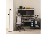 Schreibtisch MÖBILIA, schwarz (schwarz, schwarz, schwarz), B:120cm H:148cm T:70cm, MDF, Gestell Metall, Tische, Schreibtisch, mit multifunktionalen Features