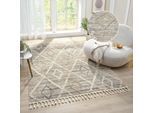 Teppich OTTO HOME "Otilie" Gr. 2, braun, B:80cm H:11mm L:150cm, Kunstfaser, Teppiche, Teppich, dichte Qualität, Woll-Look, Boho, mit Fransen und Rauten, Scandi
