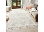 Teppich OTTO HOME "Bonvo" Gr. 1, beige (creme), B:60cm H:19mm L:90cm, Kunstfaser, Teppiche, Fransenteppich Teppich, mit Fransen, Hoch-Tief-Struktur, Wohnzimmer, Schlafzimmer, Boho-Style