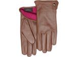 Lederhandschuhe PEARLWOOD "Meg", Damen, Gr. 7, braun (cognac), Schafsleder, unifarben mit Farbeinsatz, Handschuhe, dekorativer Rockstud - elastischer Bund - Seitenschlitz