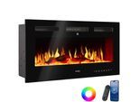 tectake® Elektro-Wandkamin, 2 Leistungsstufen mit 900 W und 1800 W, mehrere Farb-, Helligkeits- und Geschwindigkeitseinstellungen, mit Fernbedienung und App-Steuerung, integriertes Thermostat