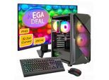 GAMEMAX Gaming-PC-Komplettsystem "MegaDeal Striker 2740 AMD Ryzen 7 5700X 16GB 480GB SSD RTX 5060", Energieeffizienz: E (A-G), schwarz, Microsoft Windows 11 Home (64 Bit), 16 GB RAM 480 GB SSD, Computer_Komplettsysteme, Windows 11 + MSI MAG 32C6X Gaming Monitor, Curved 80cm (32")