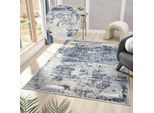 Teppich OTTO HOME "Hamsa" Gr. 6, blau, B:200cm H:9mm L:300cm, Kunstfaser, Teppiche, Teppich, dezenter Glanz, Schrumpf-Garn-Effekt, im Vintage-Look, dichte Qualität