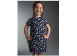 Jerseykleid TRIGEMA "TRIGEMA Kleid mit süßen Herz Motiven", Mädchen, Gr. 128, Normalgrößen, schwarz-weiß (navy), Single Jersey, 100% Baumwolle, Basic, Kleider Jerseykleid