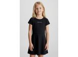 Jerseykleid CALVIN KLEIN JEANS "PUNTO DRESS", Mädchen, Gr. 16 (176), N-Gr, schwarz (ck schwarz), Jeans, Obermaterial: 66% Viskose, 30% Polyamid, 4% Elasthan, unifarben, regular fit kniefrei, Rundhals, eingesetzt abgesteppte Kante, Kleider Jerseykleid, Regular fit für Kinder mit Markenlogo