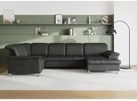Wohnlandschaft DOMO COLLECTION "FRANZI optional mit Bettfunktion, Bettkasten & Kopfteilverstellung", grau, B:352cm H:81cm T:214cm, Flachgewebe (100% Polyester);Chenille (100% Polyester), Sofas, Wohnlandschaft, U-Form, Recamiere rechts, grau, B/T: 352/214 cm