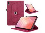 Für Samsung Galaxy Tab S11 Ultra 360 Grad Baum Kunstleder Tasche Rot