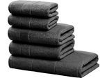 Handtuch Set OTTO HOME "Kimi, Duschtuch, Handtücher und Gästetücher", grau (schiefer), 5, Walkfrottee, Walkfrottee, Obermaterial: 100% Baumwolle, Handtuch-Sets, Handtuch Set, 100% Baumwolle, einfarbig, weich, mit Bordüre, besondere Struktur