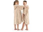 Badeponcho OTTO HOME "Lillou, für Kinder, ideal für Urlaub oder im Schwimmbad" Gr. 152, beige (sand), 152/164, Microfaser, Hausmäntel, weich und kuschelig, Fleece, plüsch, Surfponcho