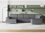 Wohnlandschaft DOMO COLLECTION "FRANZI optional mit Bettfunktion, Bettkasten & Kopfteilverstellung", grau (weiß, grau), B:352cm H:81cm T:214cm, Flachgewebe (100% Polyester);Chenille (100% Polyester), Sofas, Wohnlandschaft, U-Form, Recamiere links, weiß-grau, B/T: 352/214 cm
