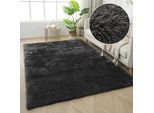 Hochflor-Teppich OTTO HOME "Micro Shaggy, aus weicher Mikrofaser", anthrazit, B:60cm H:53mm L:90cm, Kunstfaser, Teppiche, weich, flauschig, Uni-Farben, Wohnzimmer, Schlafzimmer, Kinderzimmer