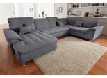 Wohnlandschaft DOMO COLLECTION "FRANZI optional mit Bettfunktion, Bettkasten & Kopfteilverstellung", grau (dunkelgrau), B:352cm H:80cm T:214cm, Flachgewebe (100% Polyester);Chenille (100% Polyester), Sofas, Wohnlandschaft, XXL-Sofa, Recamiere links, dunkelgrau, B/T: 352/214 cm